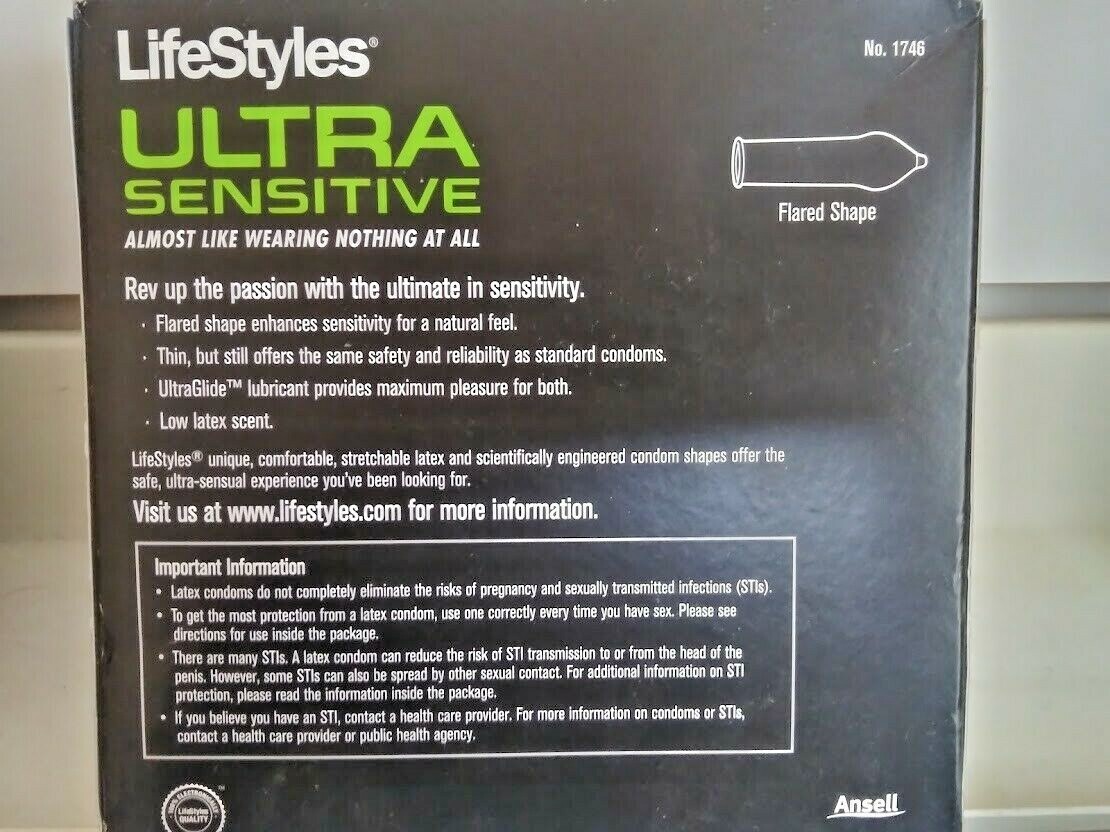 Lifestyles Ultra Sensitive Latex Condoms Retail Box Thin Natural Lubricated
