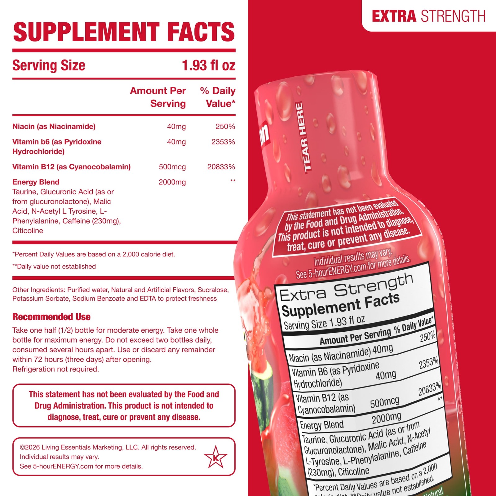 5-hour ENERGY Shot Extra Strength Watermelon Energy Drinks 1.93 fl oz 15ct