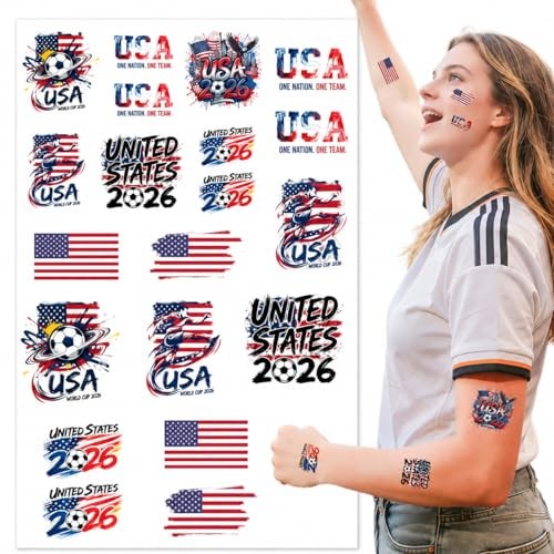 22 Pcs 2026 World Cup Tattoos Temporary Soccer Party Favors World United States