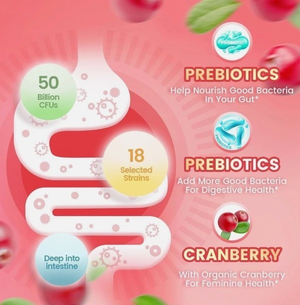 Vivonu Women’s Probiotic Gummies Cranberry 5 Billion CFU Feminine & Gut Health