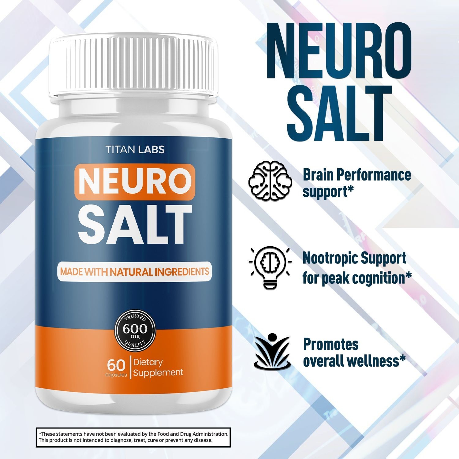 (3 Pack) Neuro Salt Nootropic All Natural Brain Supplement NeuroSalt 180 Capsule