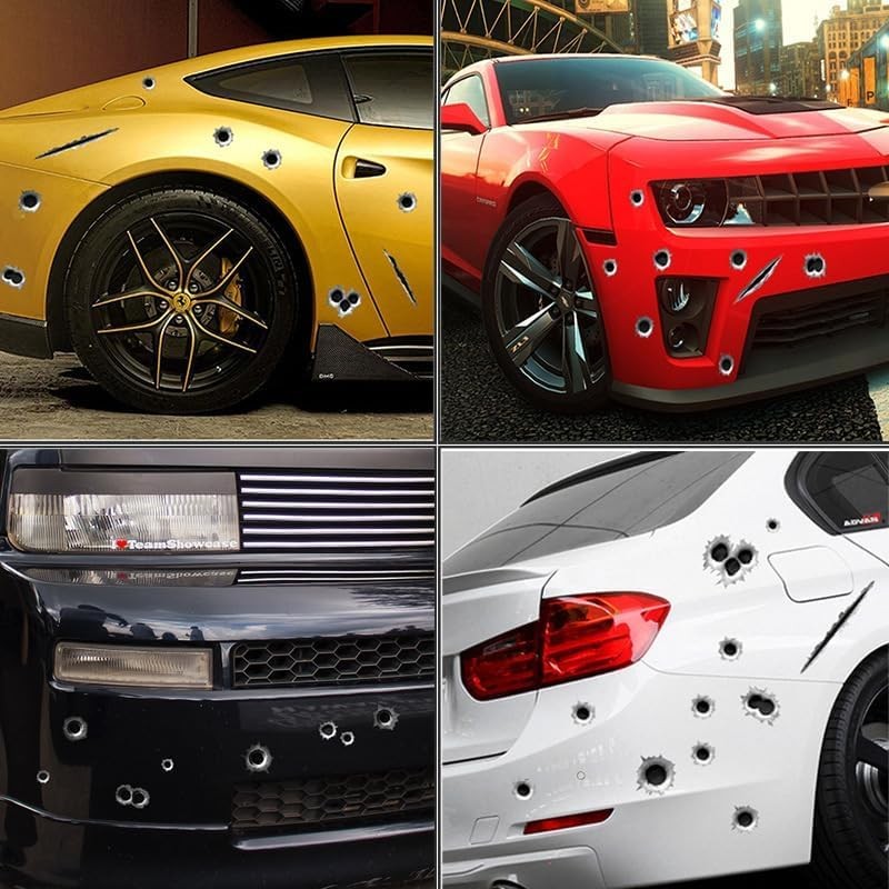 2Pcs 3D Bullet Hole Car Stickers, Simulation Stereoscopic Fake Gun Bullet