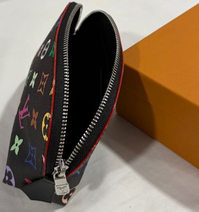 Auth Louis Vuitton Monogram Multicolor Noir Pochette Cosmetic Pouch Bag