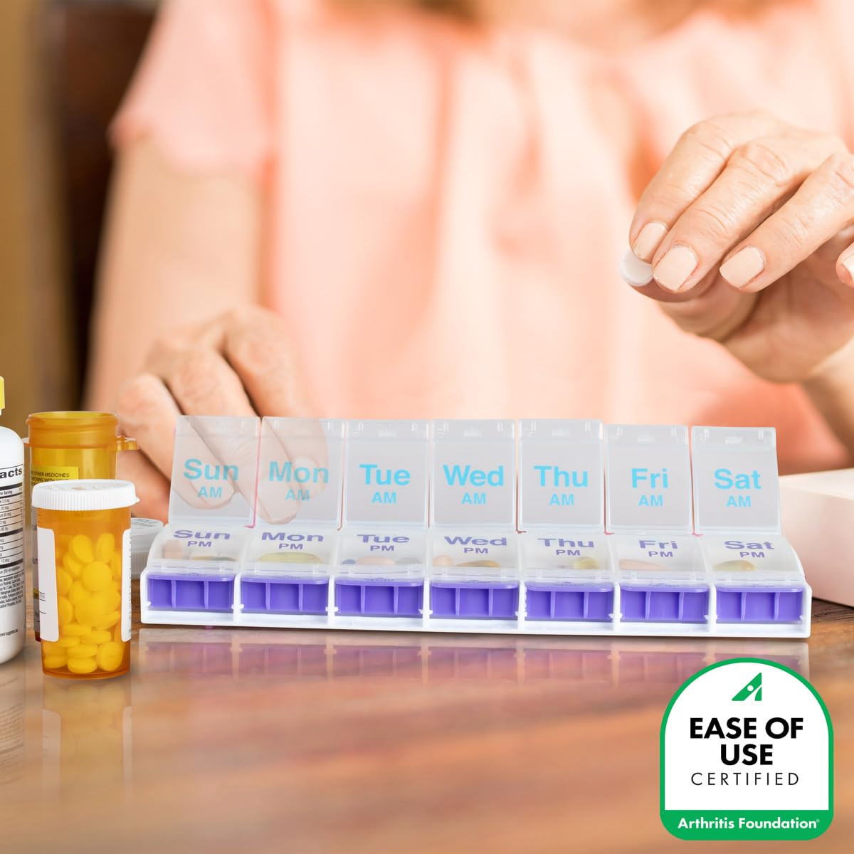 Push Button (7-Day) Pill, Medicine, Vitamin Organizer | Weekly, 2 Time