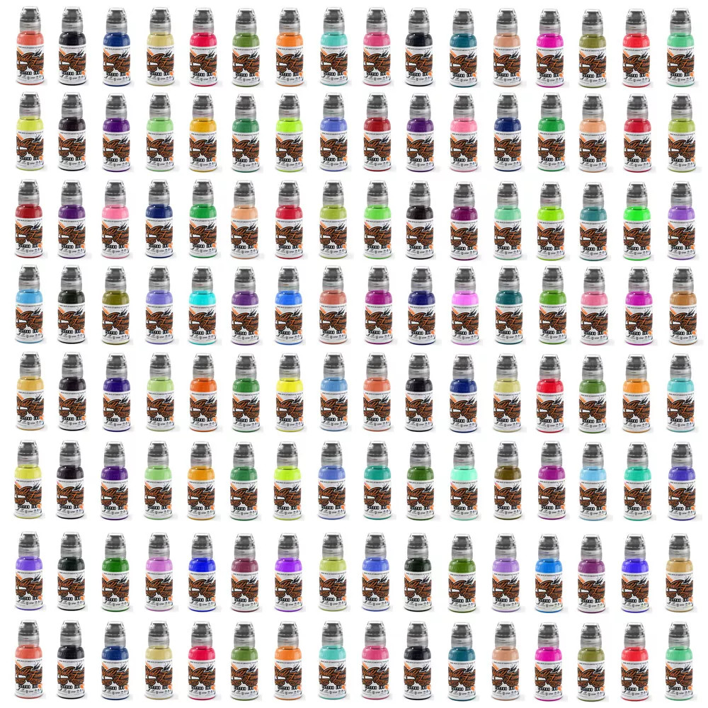 World Famous Tattoo Ink 1oz Blue Red Green Yellow Black Grey Brown Purple Orange