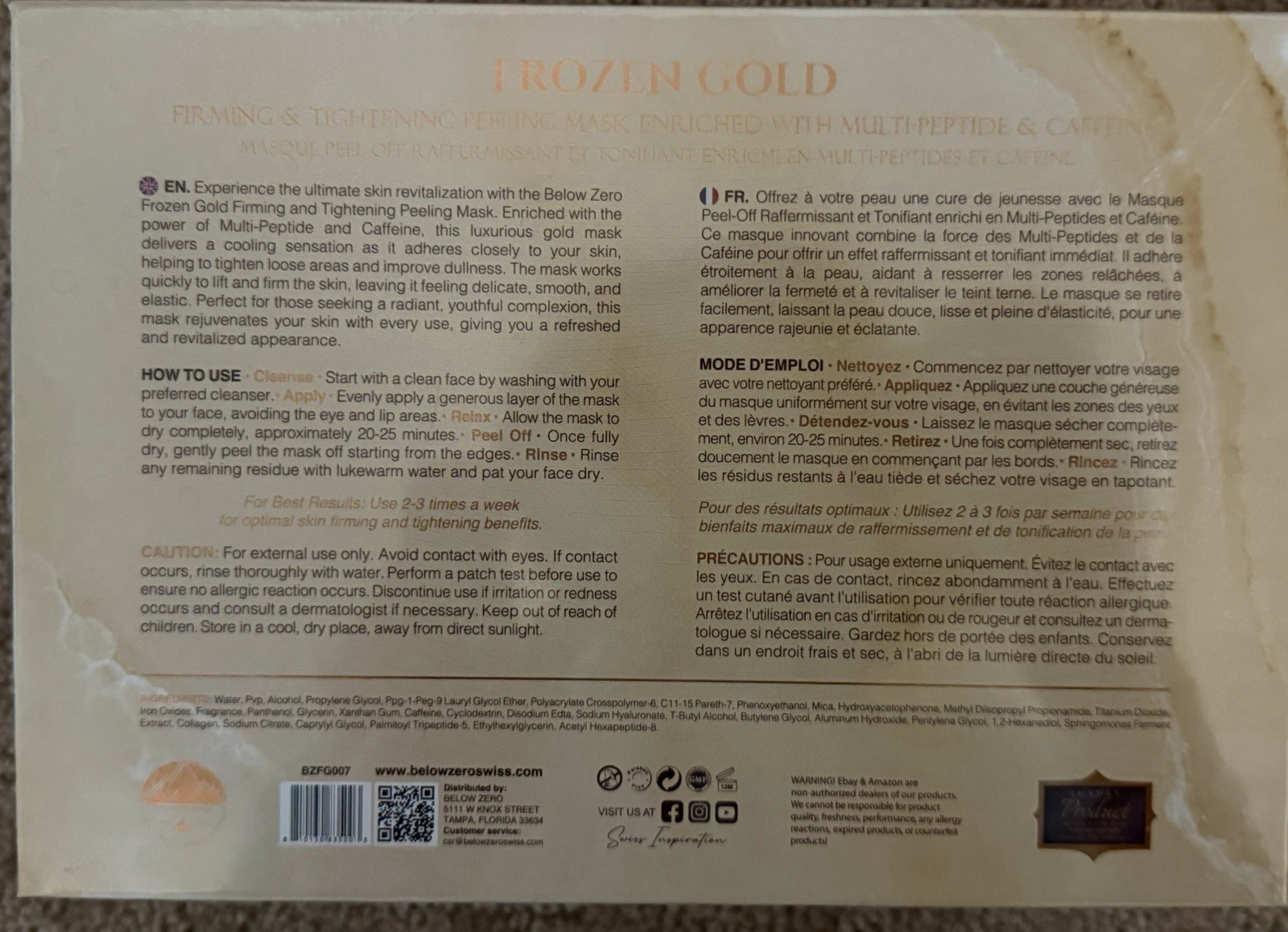 Below Zero Frozen Gold Firming Tightening Peel-Off Mask, Gold 1.7 fl oz