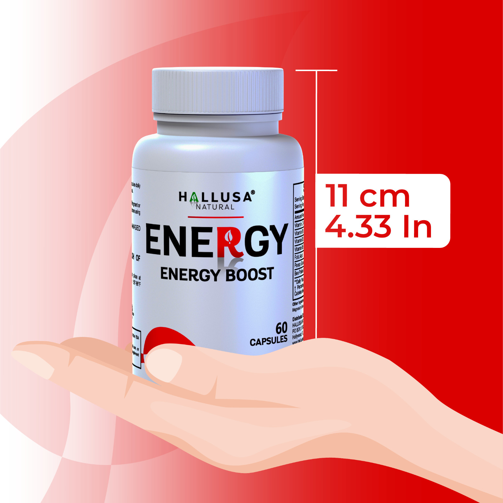 Energy – Memory and Focus Supplements – Energy Boost – Folic Acid – 60 Caps