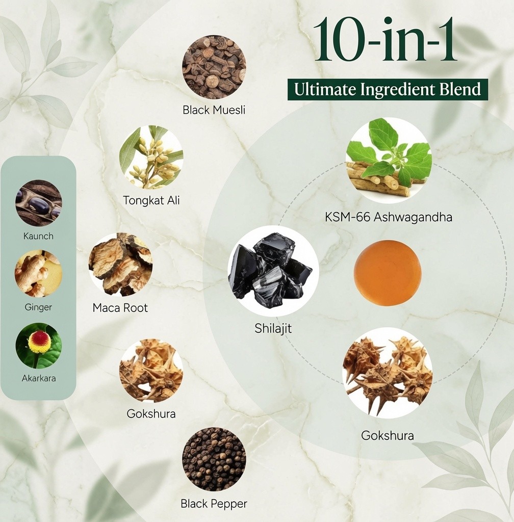 Root Labs Shilajit Gummies 10-in-1 KSM-66 Ashwagandha Maca 60 Gummies