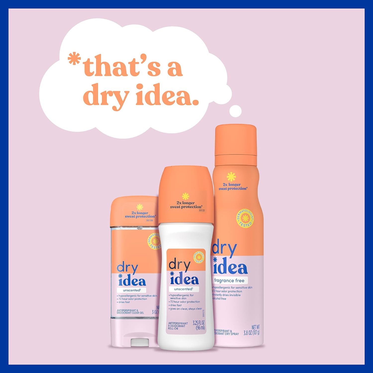 Dry Idea Unscented Roll-On Deodorant Antiperspirant 3.25oz 4 Pack