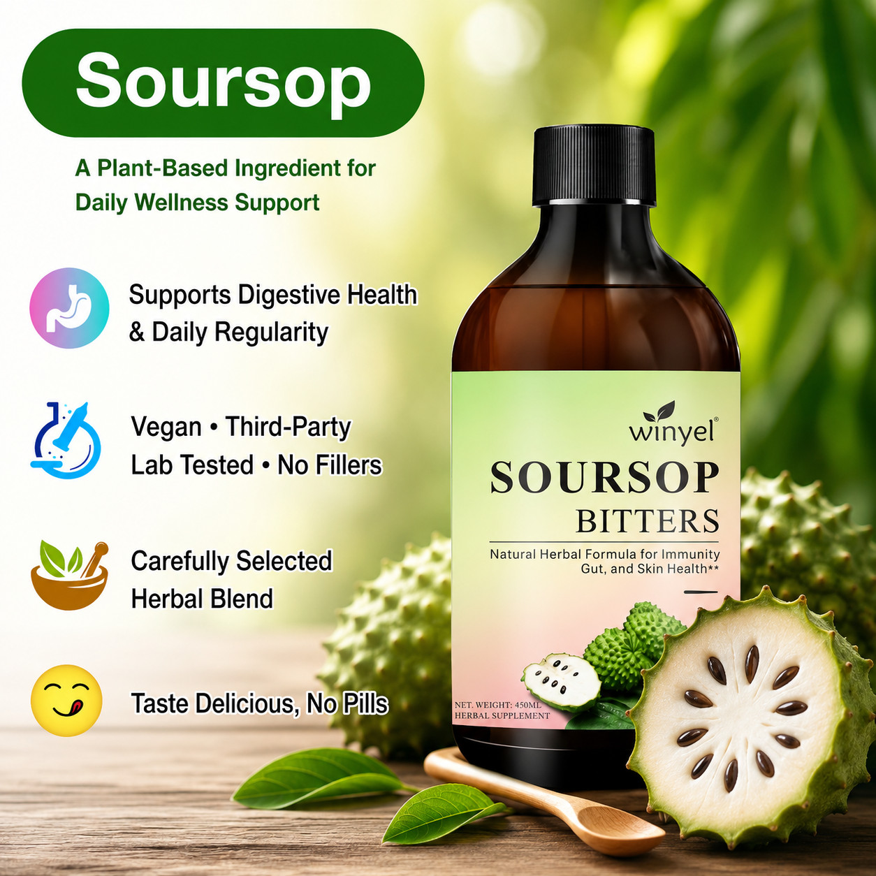 Soursop Bitters, 100% Pure Natural Organic Detox Herb 16 oz
