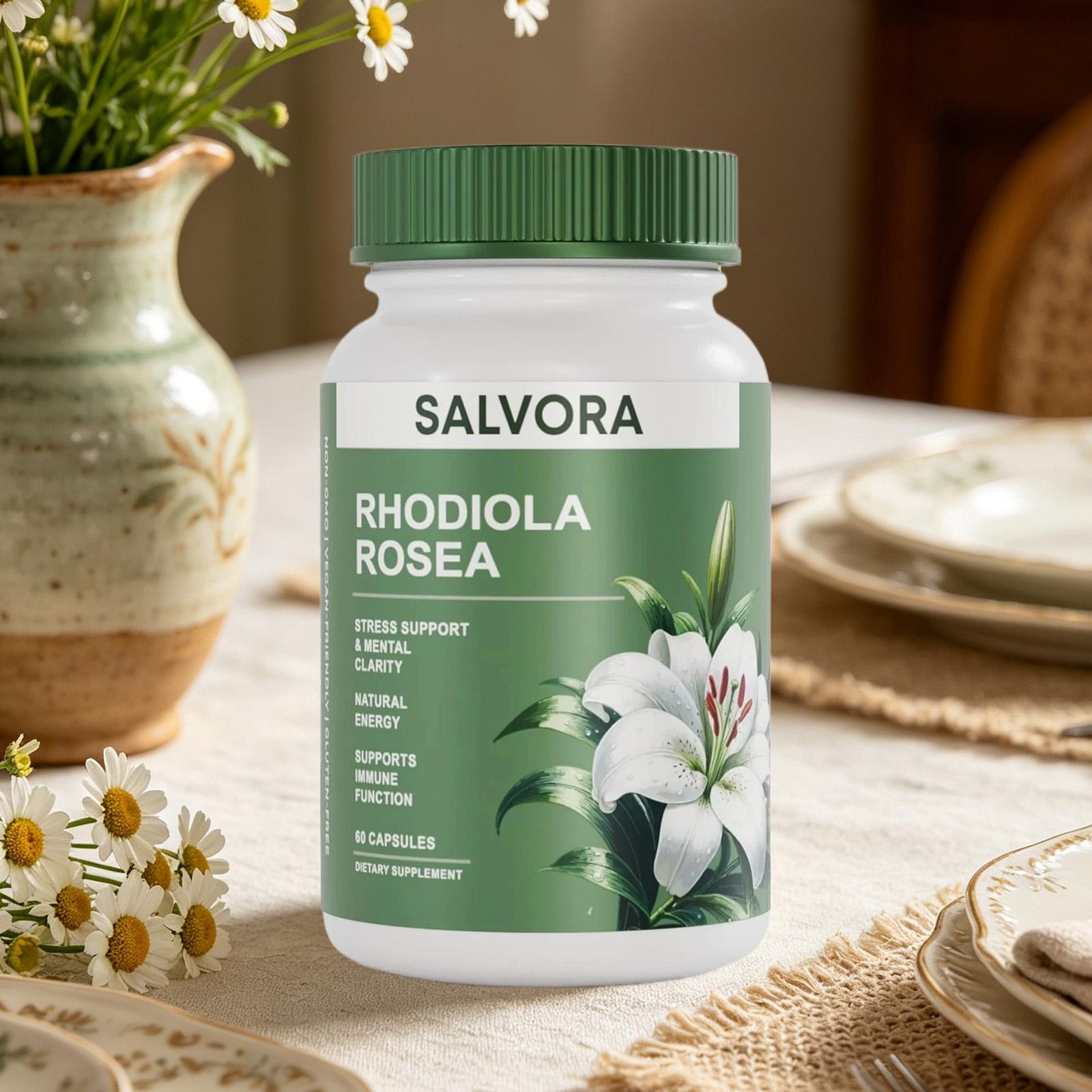 Salvora Rhodiola Rosea Supplement – Golden Root Adaptogen Capsules 60pcs