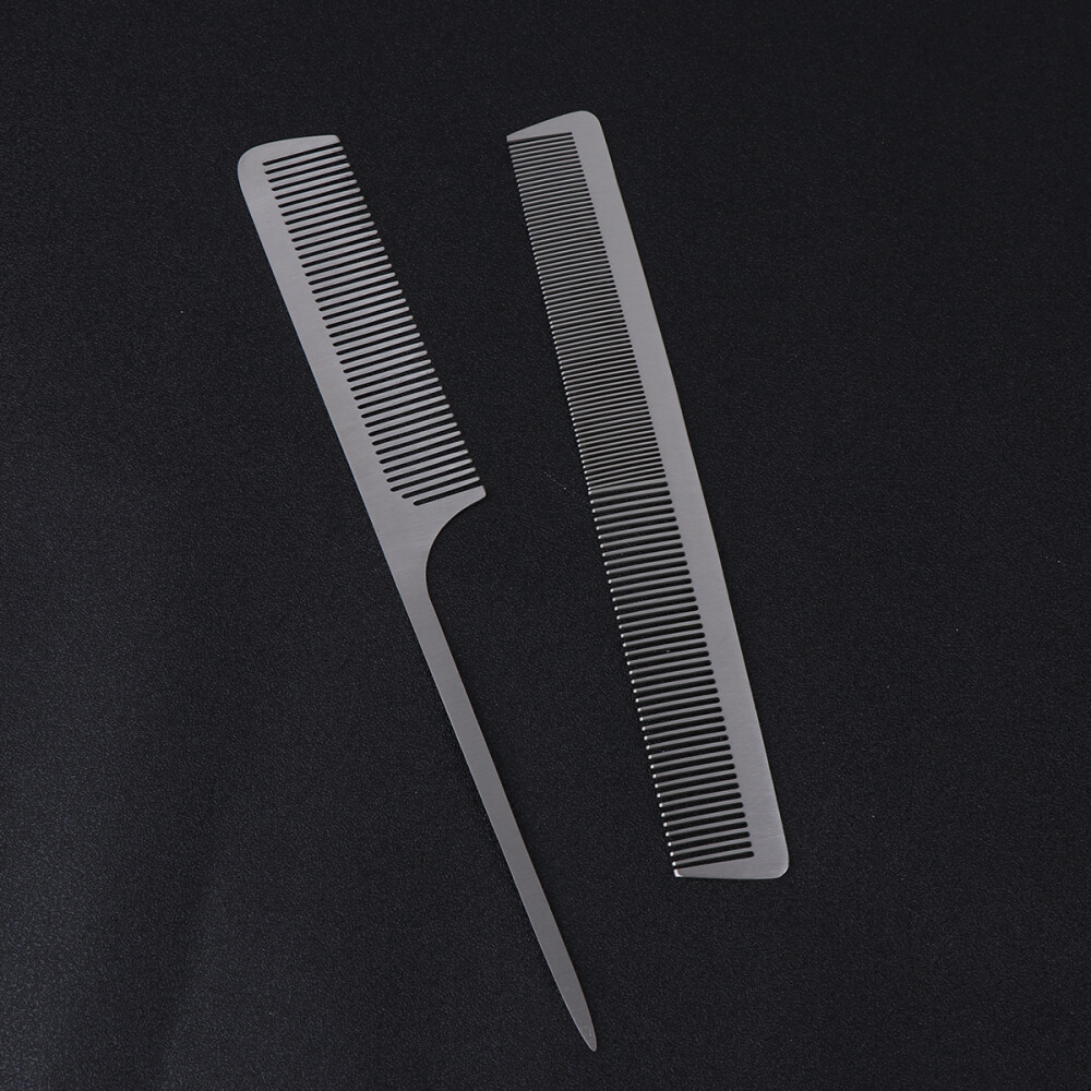 2PCS Steel Comb Hair Salon Comb Metal Teasing Combs Hair Fine Teeth Travel
