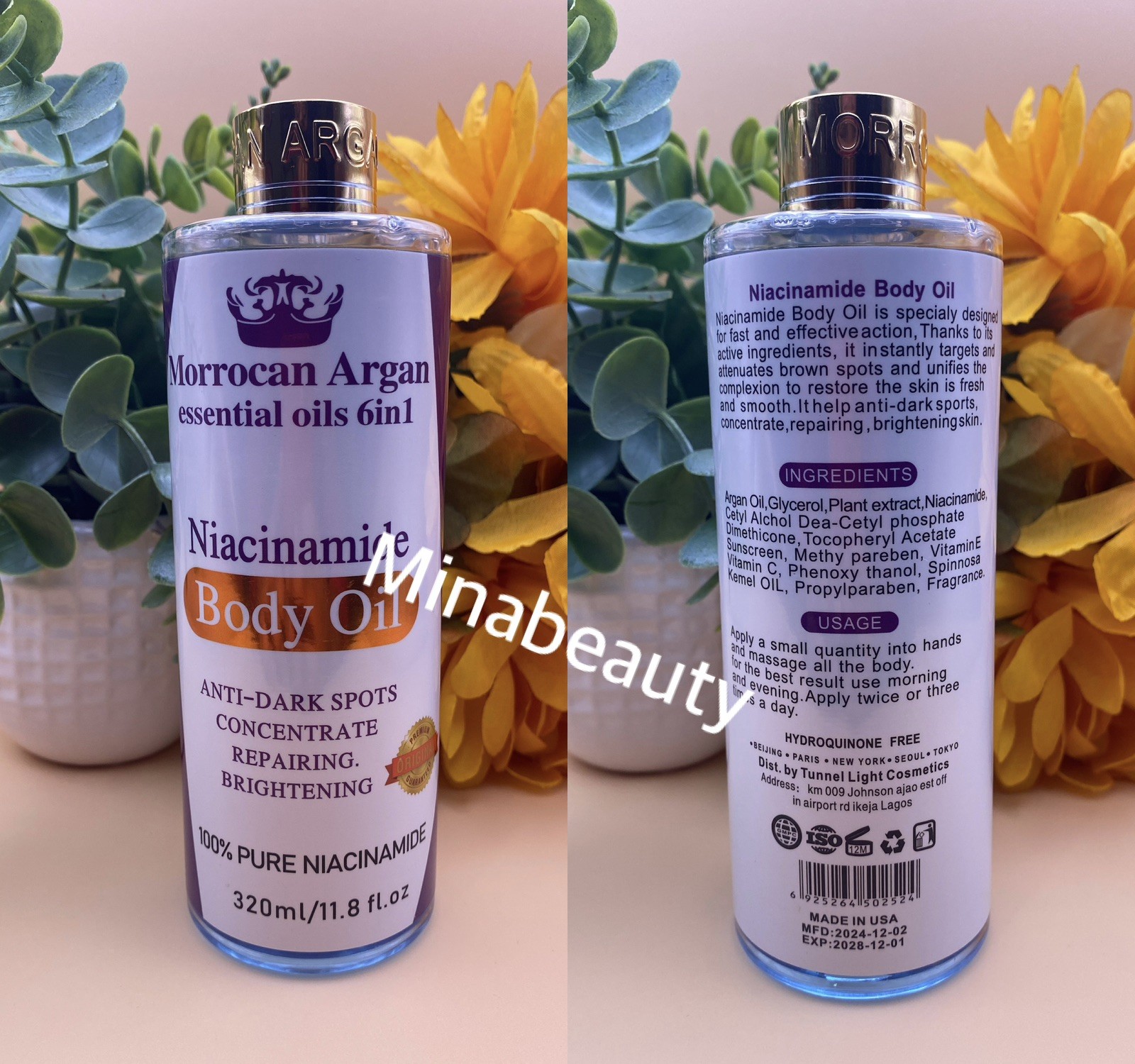 Morrocan Argan Essential Oils 6 In 1 Niacinamide Body Primer Skin Oil 300ml