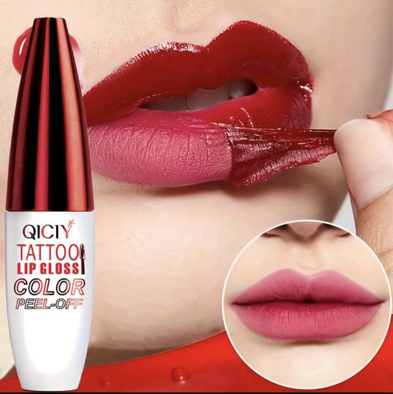 QICIV Tattoo Peel-Off Lip Gloss 0.35 oz Waterproof Long Lasting Shine