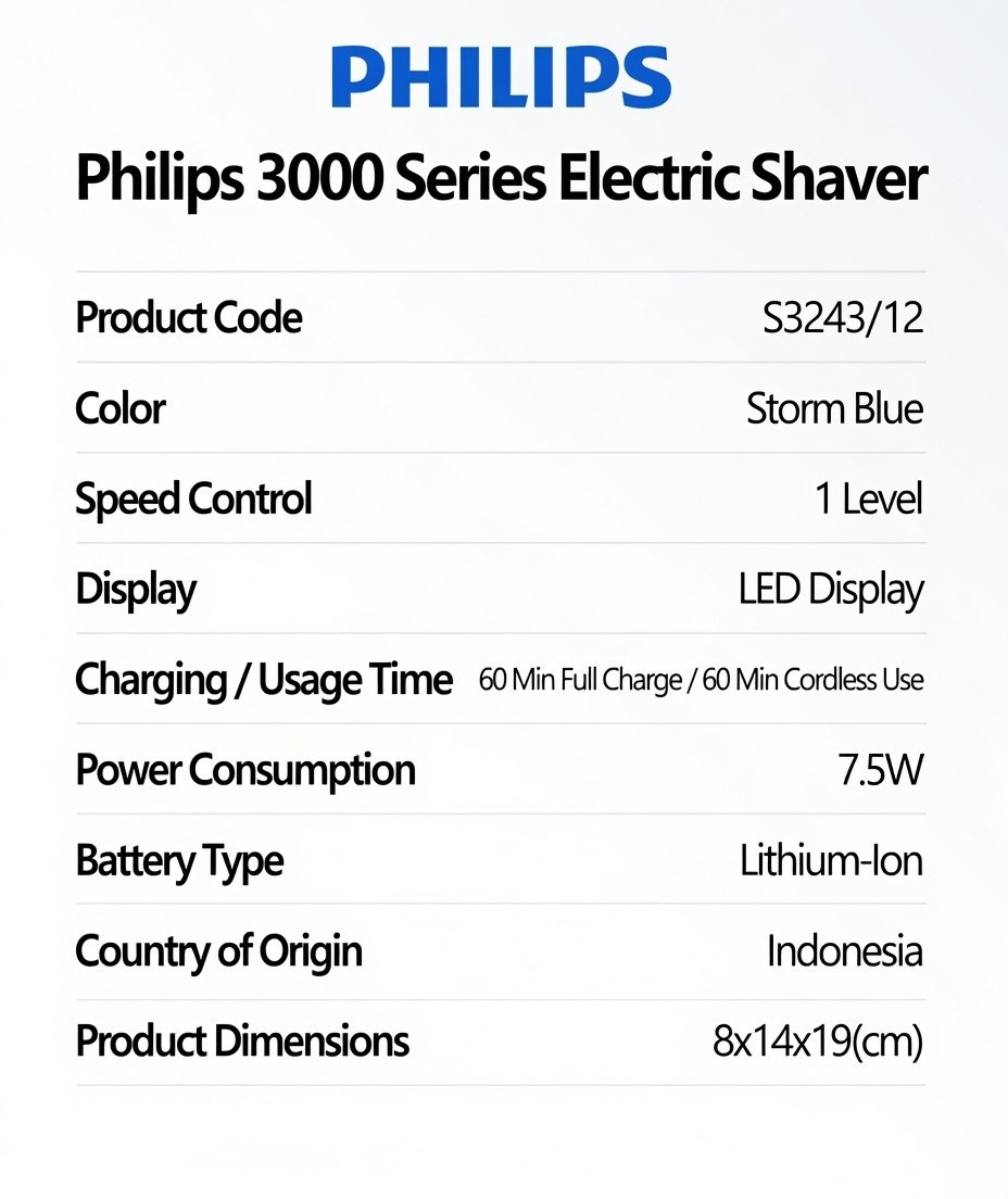 Philips Series 3000 S3243/12 Wet & Dry Electric Shaver Storm Blue New