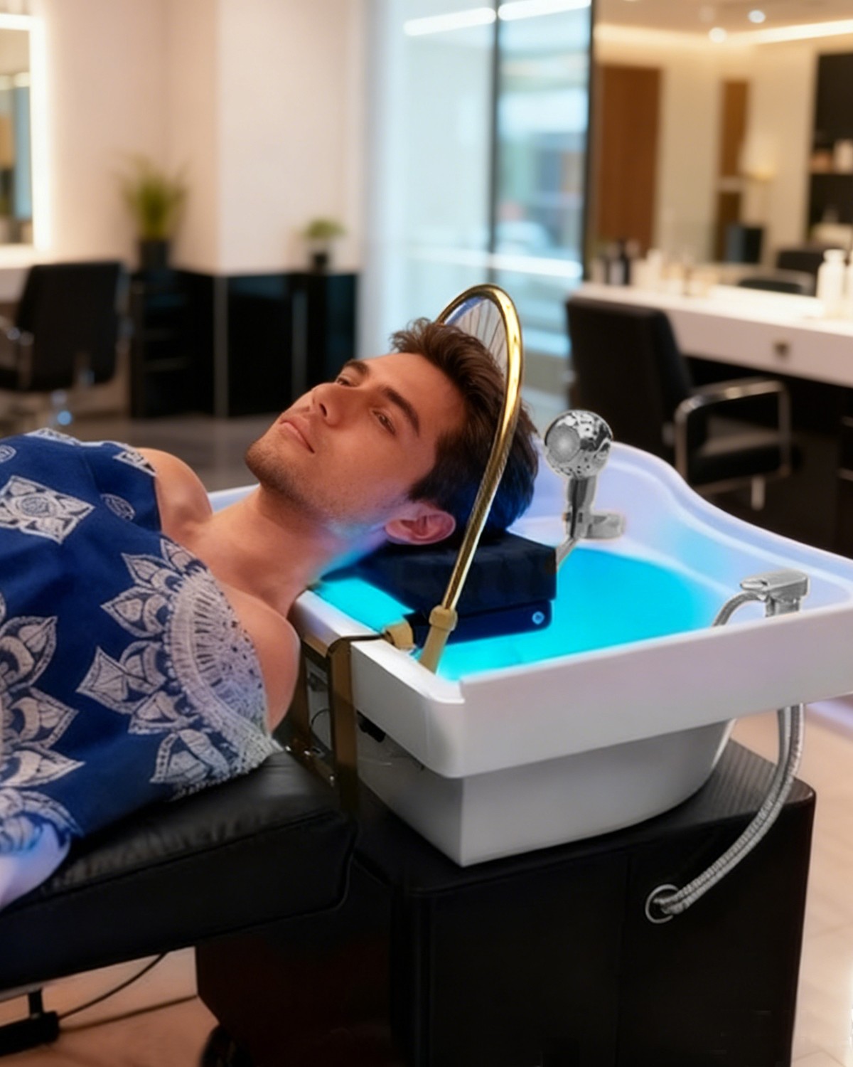 Head Spa Shampoo Bowl Massage Bed Backwash Unit w/Water Cycle,LED Lights Therapy