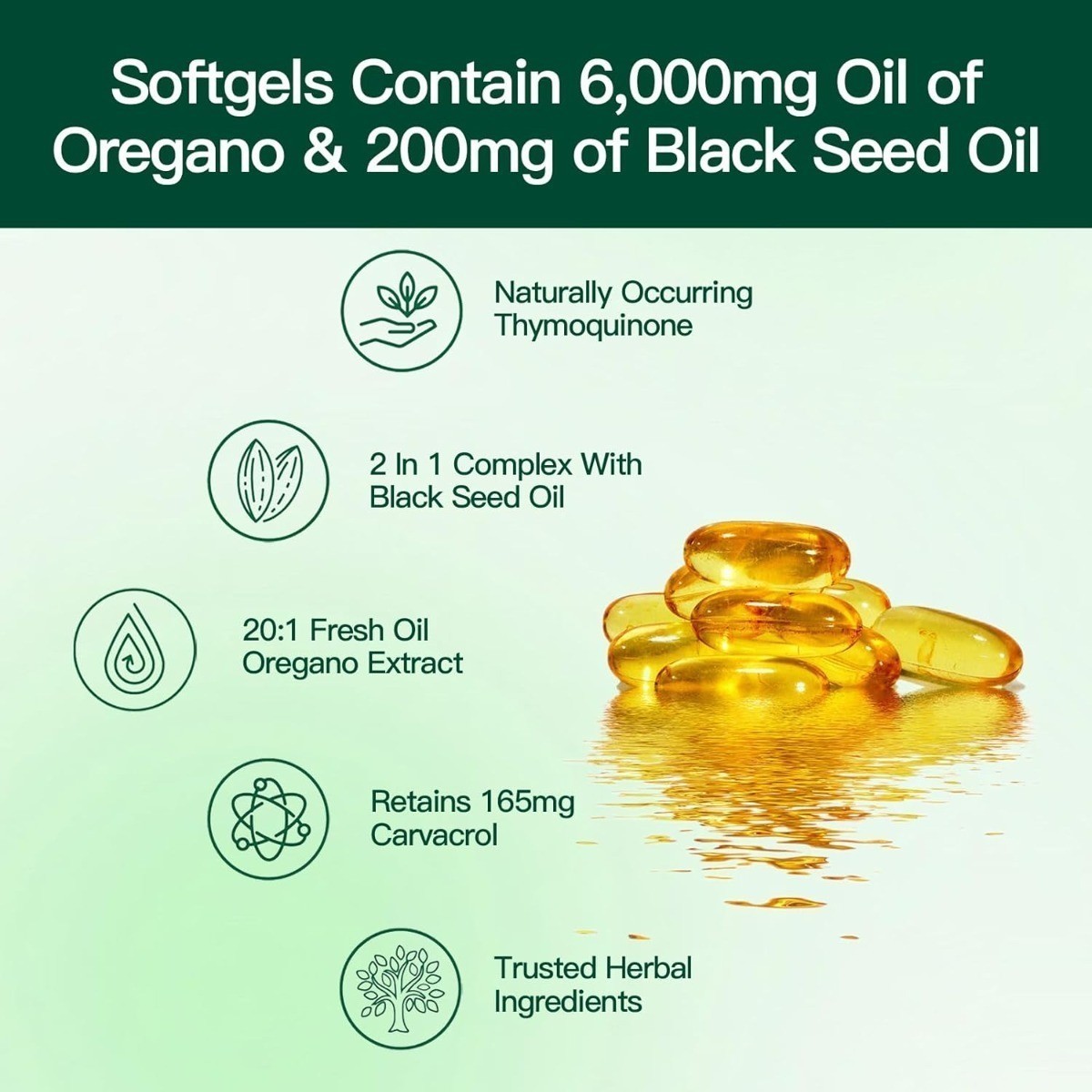 NEW VivoNu Oil of Oregano Capsules with Black Seed Oil Organic Oregano Softgels