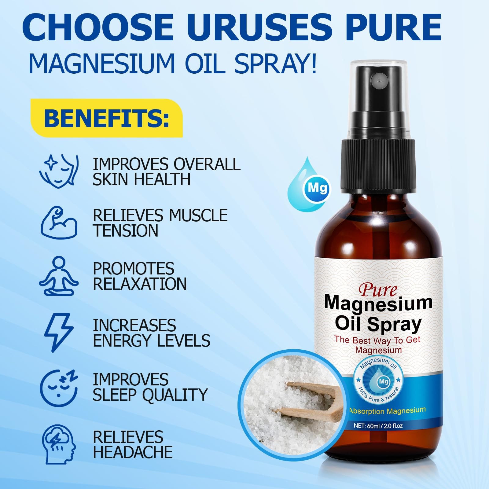 Magnesium Spray, Oil for Feet, 100% Pure 2 Fl Oz (Pack of 1)
