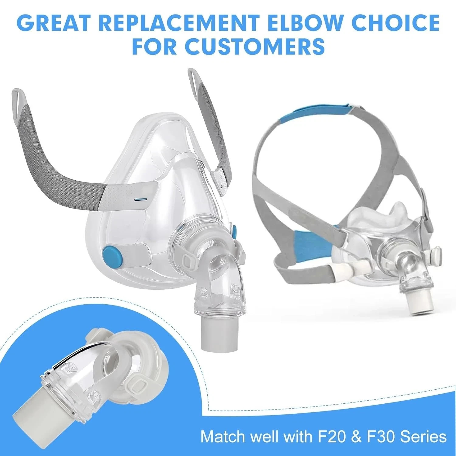 2 Pcs Resmed AirFit F20/F30 Replacement QuietAir Elbow for CPAP Mask