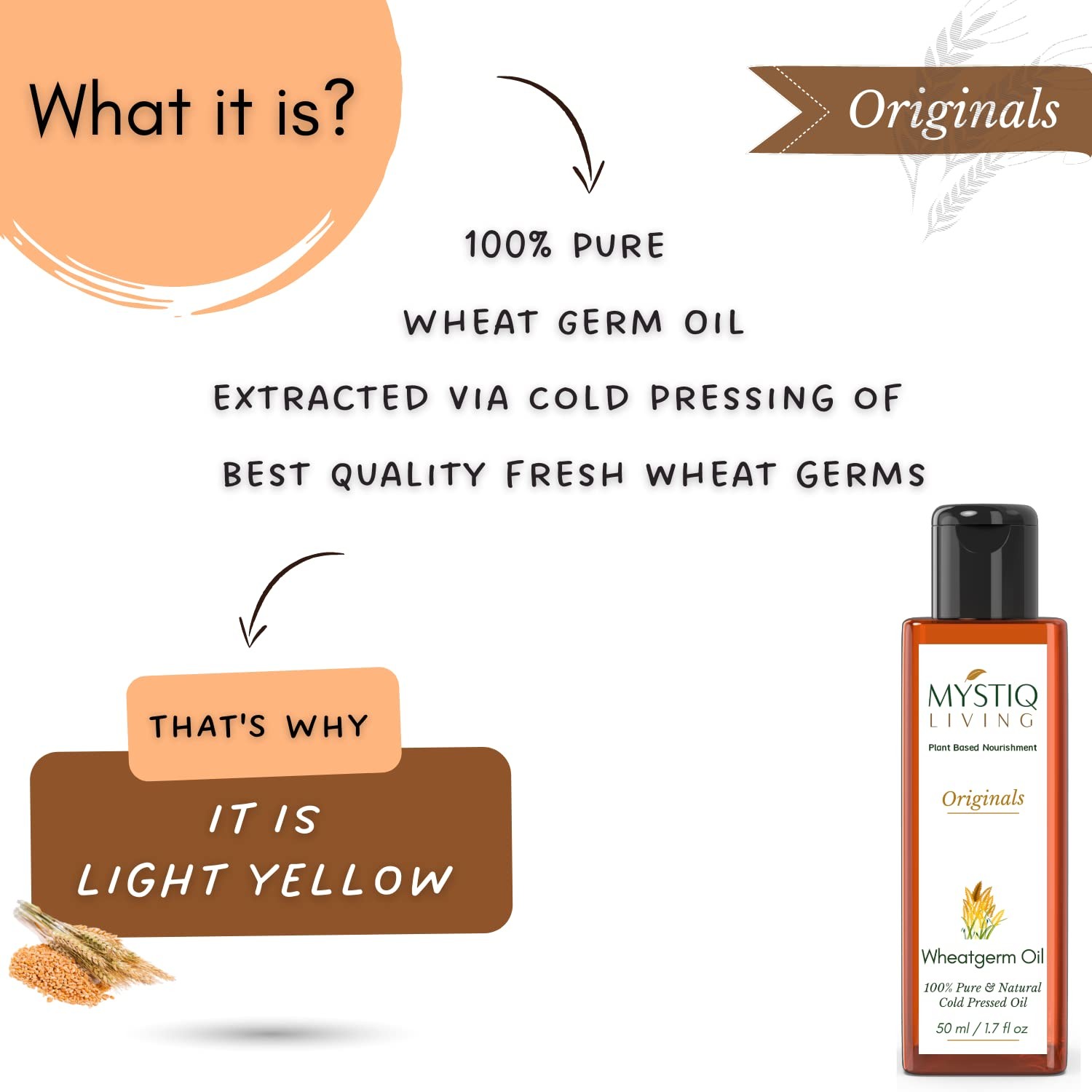Mystiq Living Wheatgerm Oil For Glowing Skin And Soft Hair 50ml