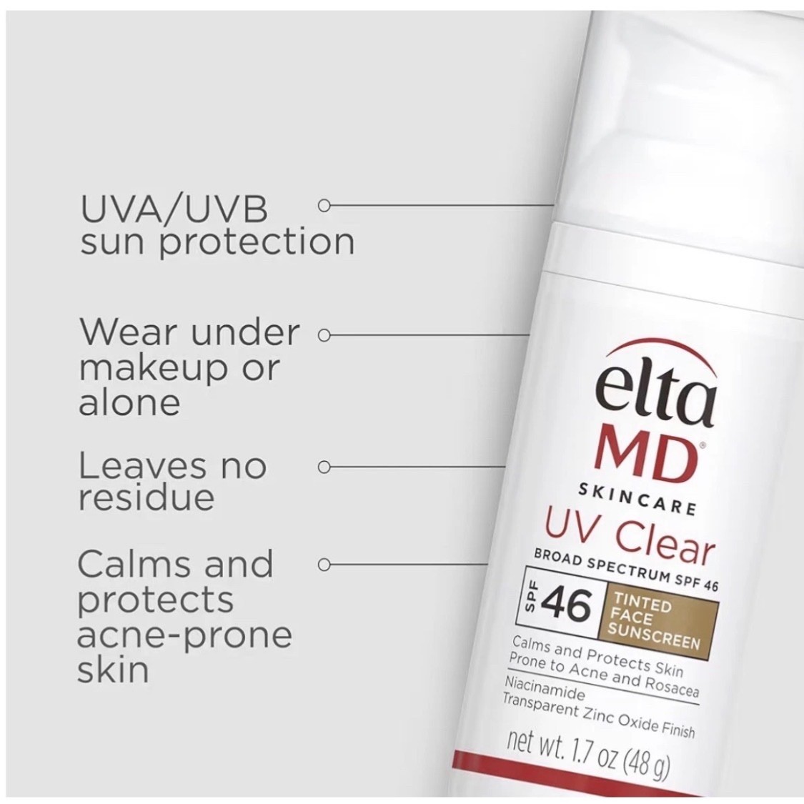 Elta MD UV Clear TINTED Facial Sunscreen SPF 46 1.7 oz EXP 09/2027 New in Box