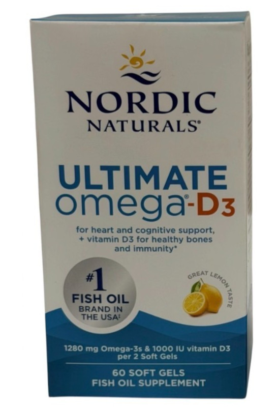 (1 BOXE 60 Soft Gels) Nordic Naturals Ultimate Omega-D3 1280mg Exp 04/28