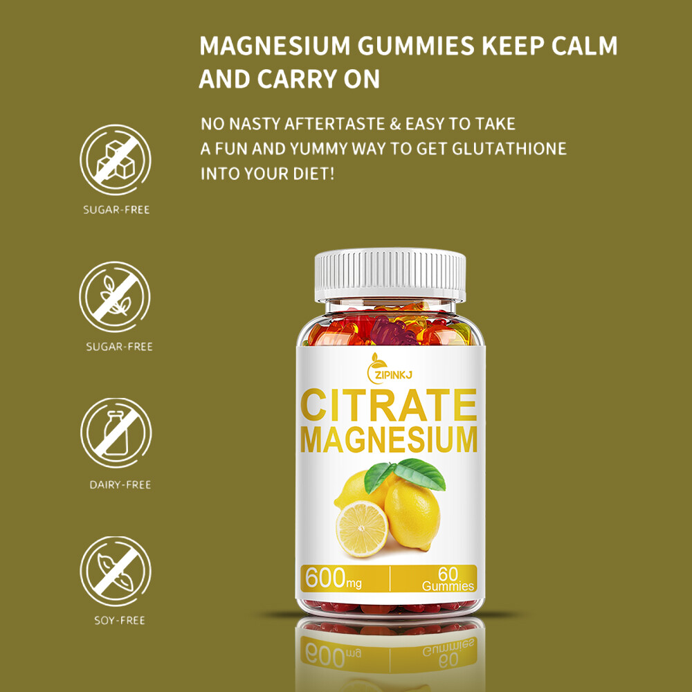 2 Pack ZIPINKJ Magnesium Citrate Gummies 600mg per Serving – 60 Vegan Gummies