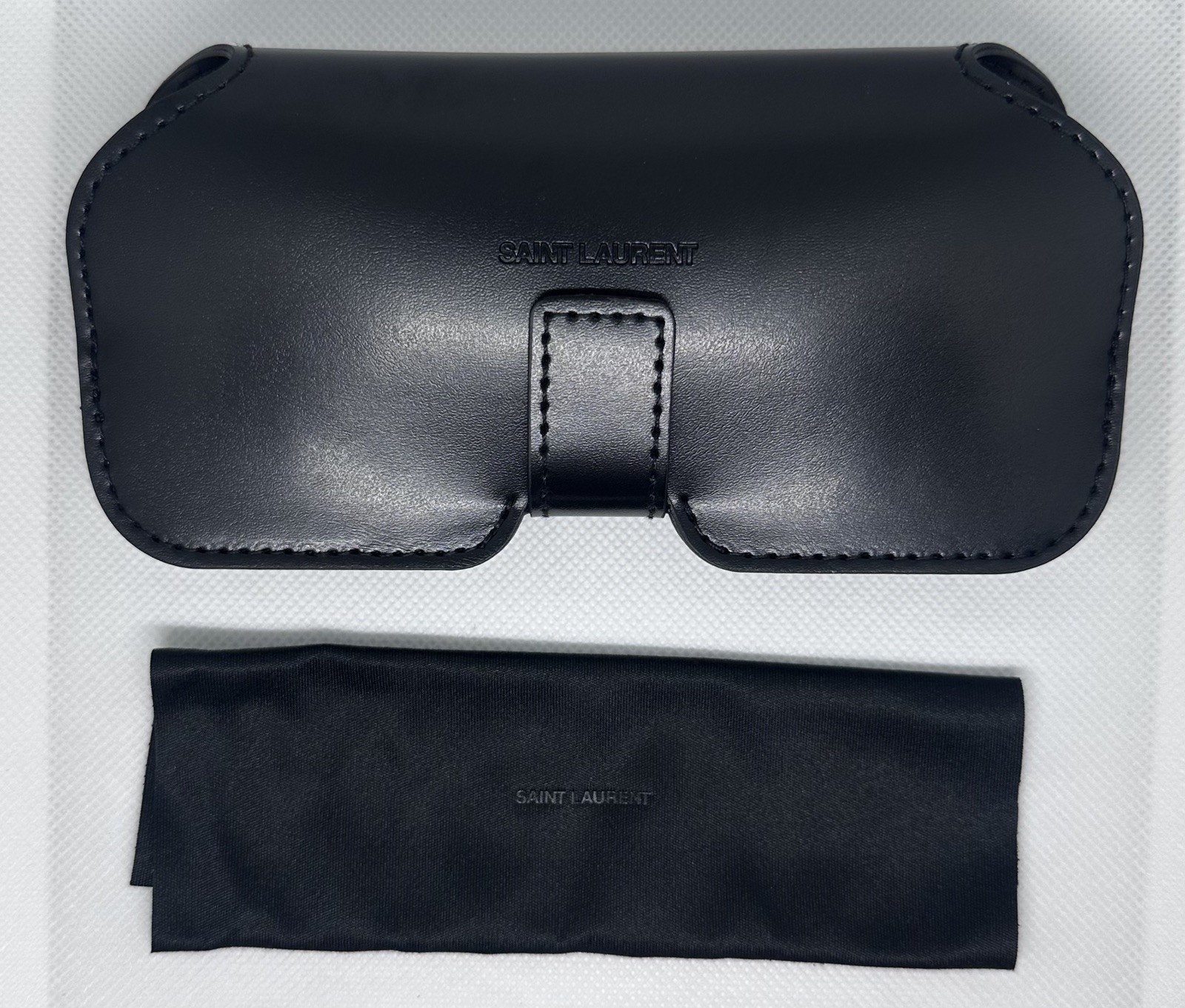 New Saint Laurent Black Authentic Eyeglasses Sunglasses Case w/ Cleaning Cloth