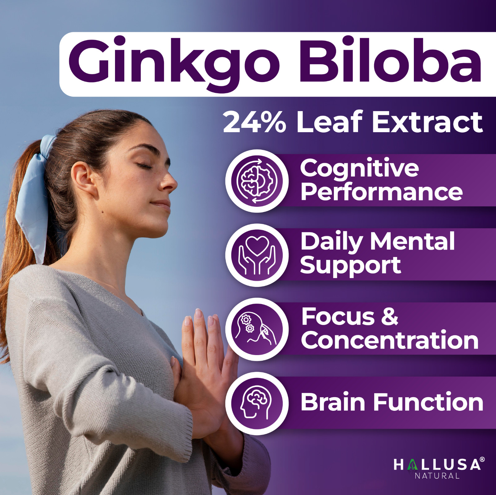 GINKGO BILOBA 120 mg – Brain Boost – Mental Clarity & Focus – 60 Caps
