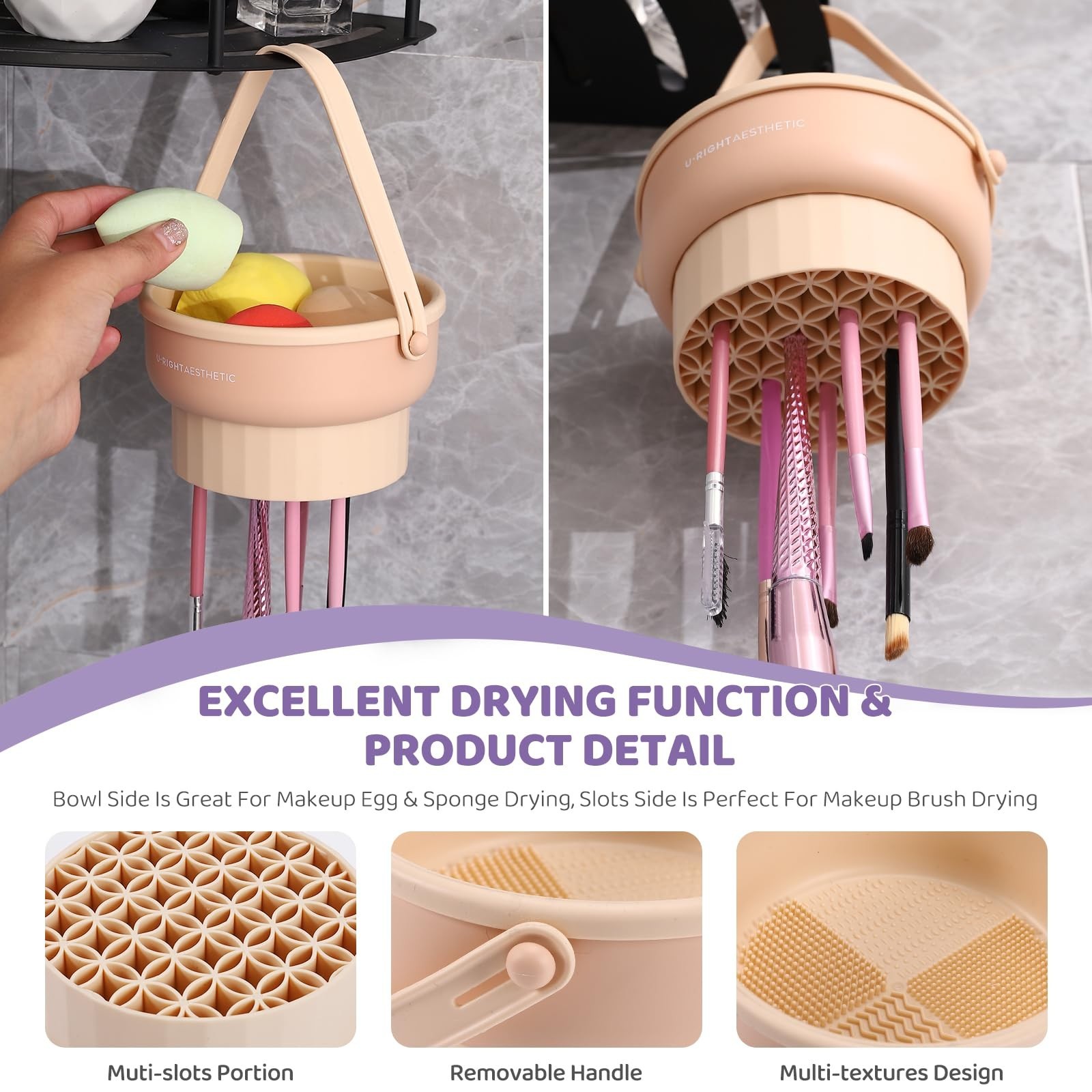 2 Pack Silicone Makeup Brush Cleaner Mat & Bowl – 3 in 1 Scrubber Tool, Pink