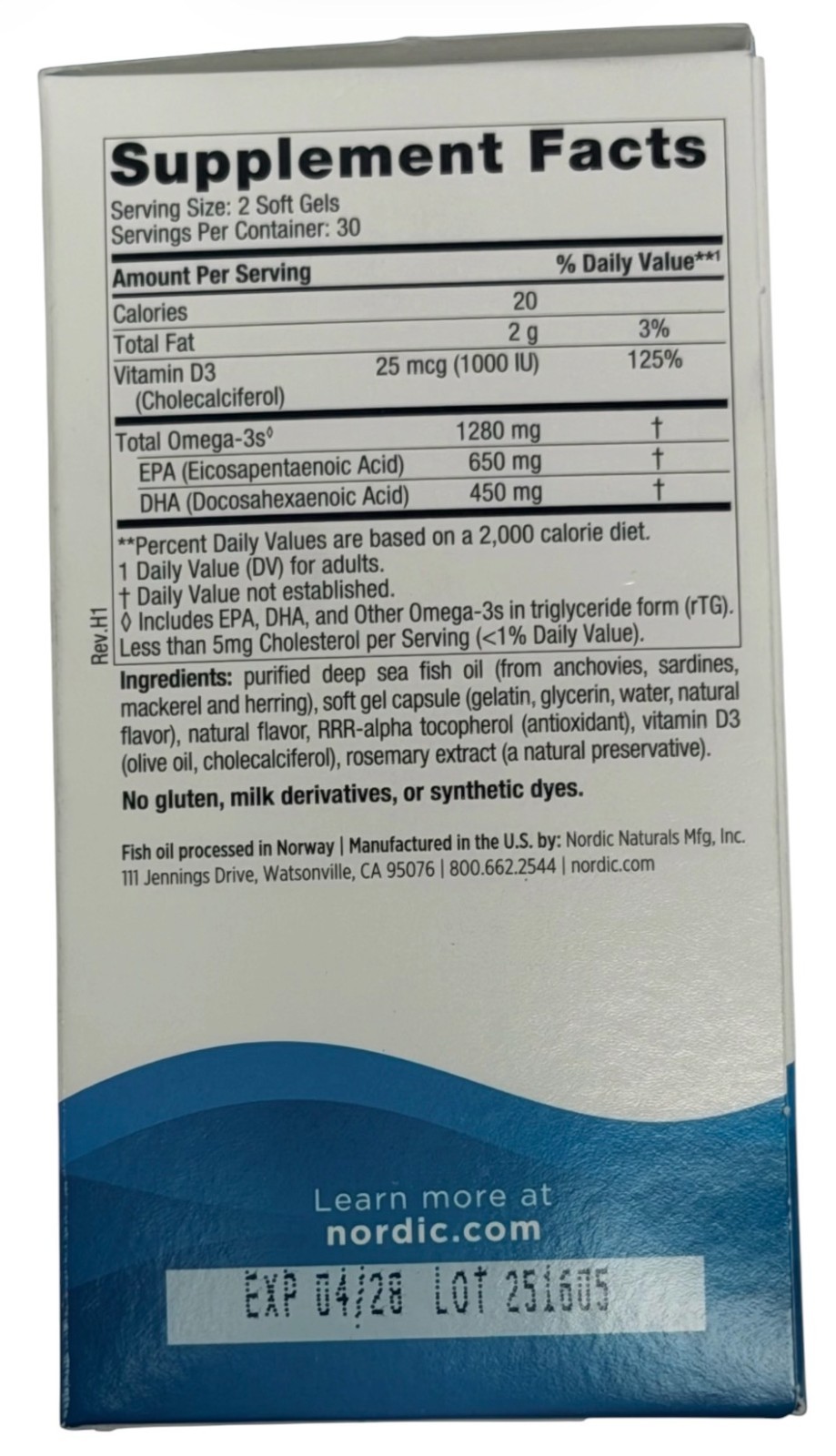 (1 BOXE 60 Soft Gels) Nordic Naturals Ultimate Omega-D3 1280mg Exp 04/28
