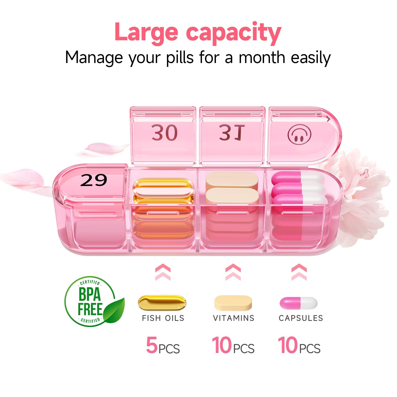 Monthly Pill Organizer 30 Day 1 Time Daily Pill Box 31Day Medication Case Travel