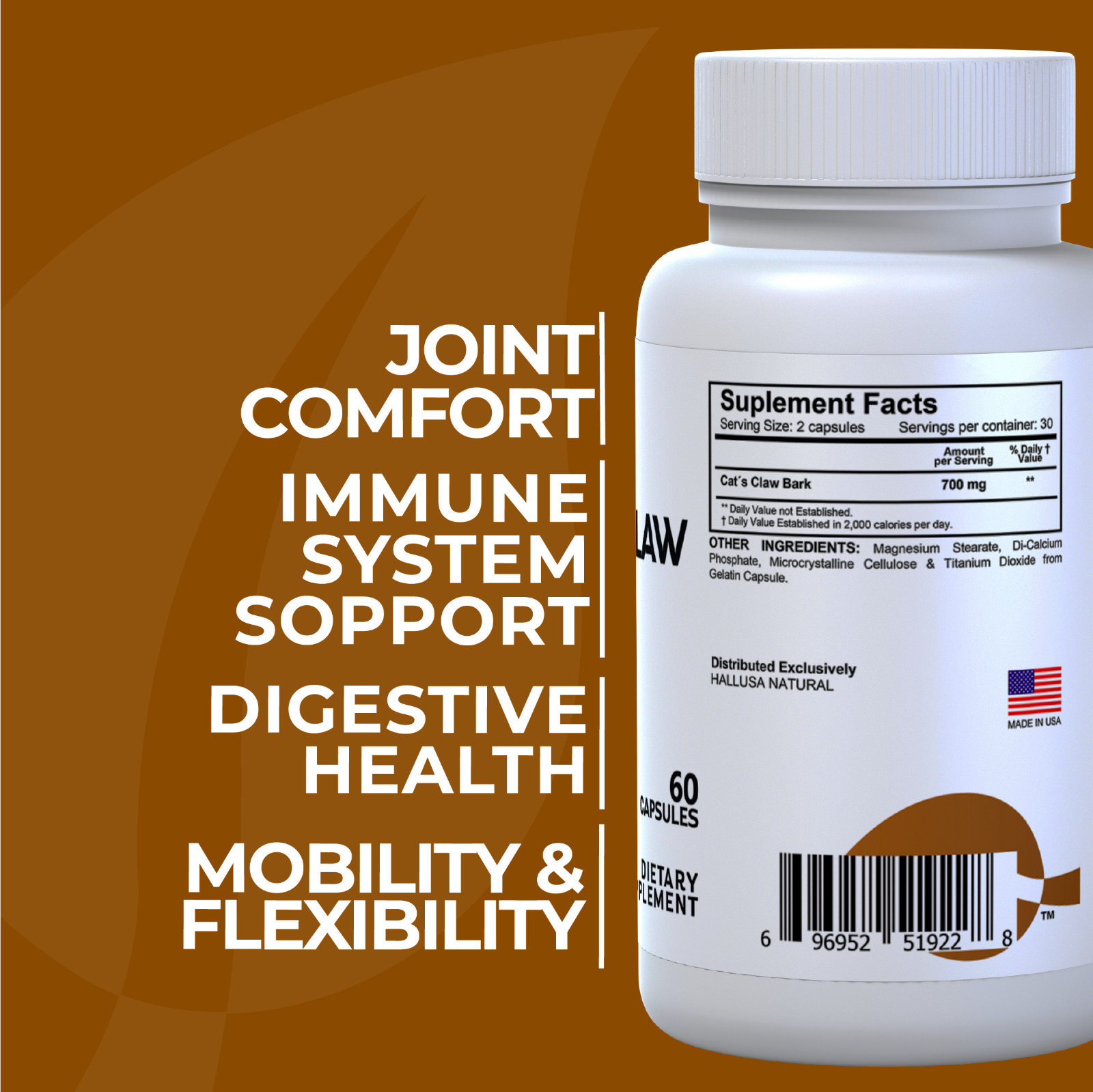 CAT’S CLAW – Immune Support – Joint Pain Treatment – Varicose Veins – 60 Cap