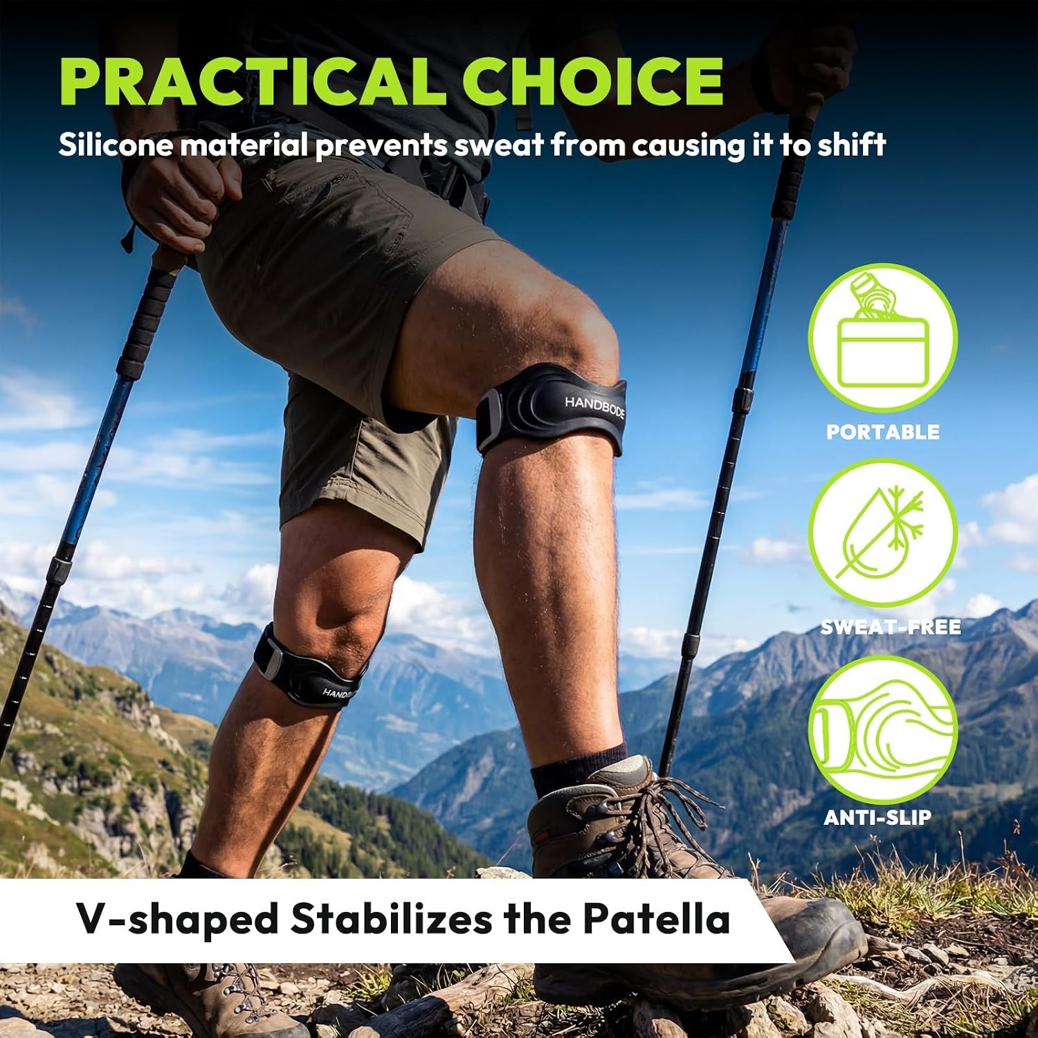 2 Pcs Patellar Tendon Support Strap, Silicone Knee Brace Adjustable, Pain Relief