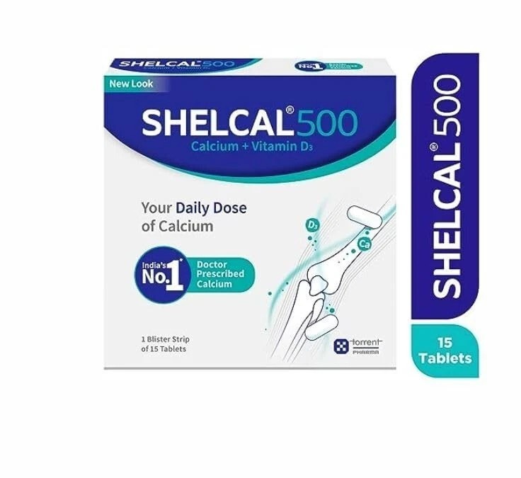 Shelcal 500 Calcium+Vitamin D3 Tablet For Bones, Joints & Muscles Care (60 Tabs)