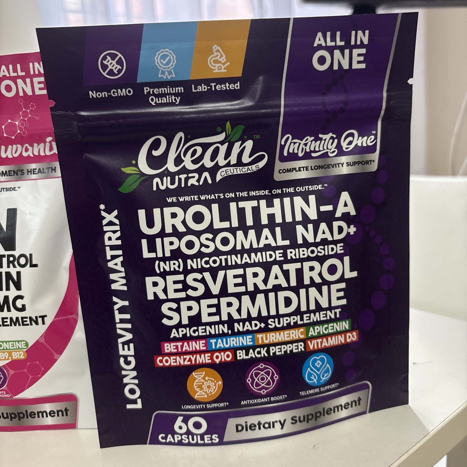 Clean Nutra Infinity One Urolithin-A Resveratrol NAD+ Longevity Matrix 60 Caps