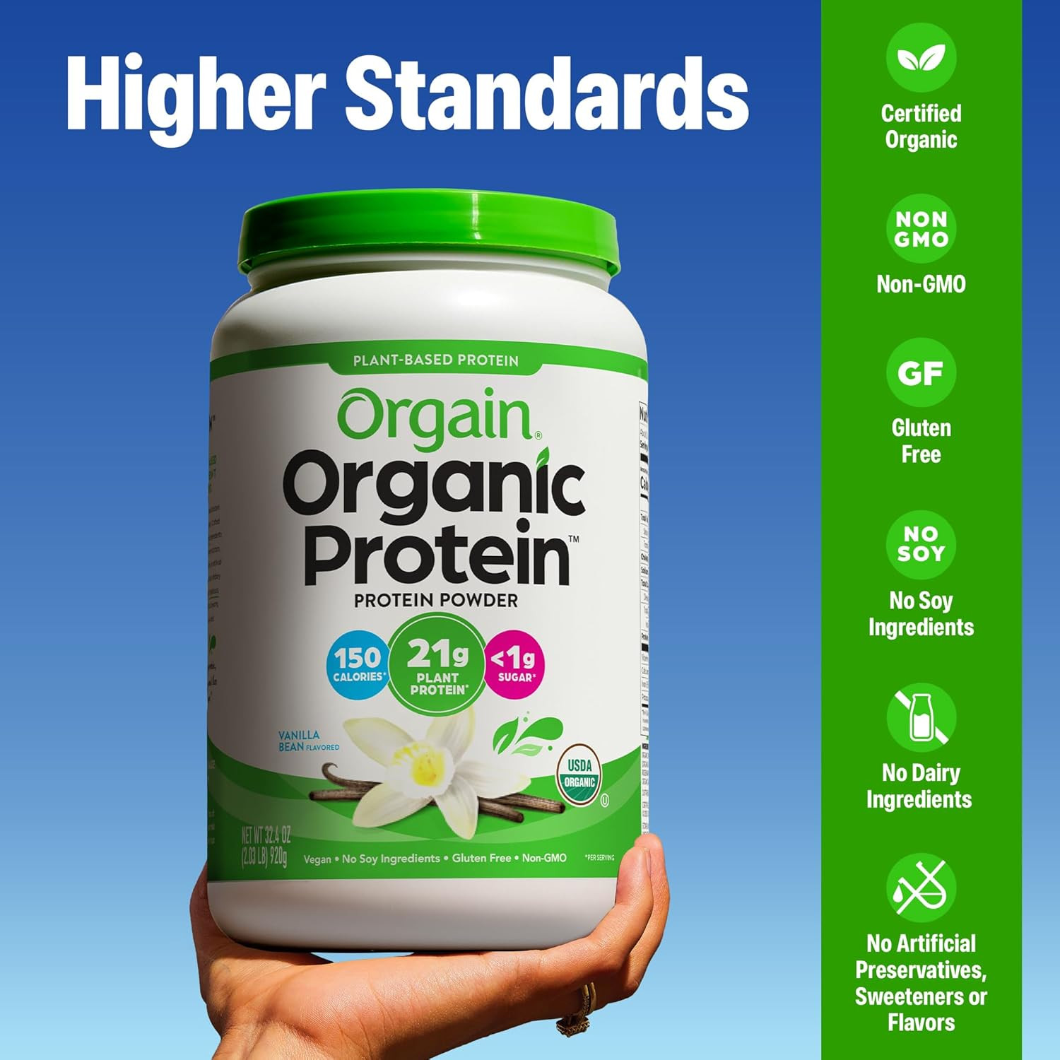 Orgain Organic Vegan Protein Powder, Vanilla Bean – 21G Plant Protein, 6G Prebio