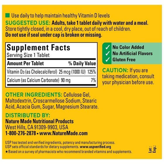 Nature Made Vitamin D3 1000 IU Tablets, 350 Count, Vitamin D, Dietary Supplement