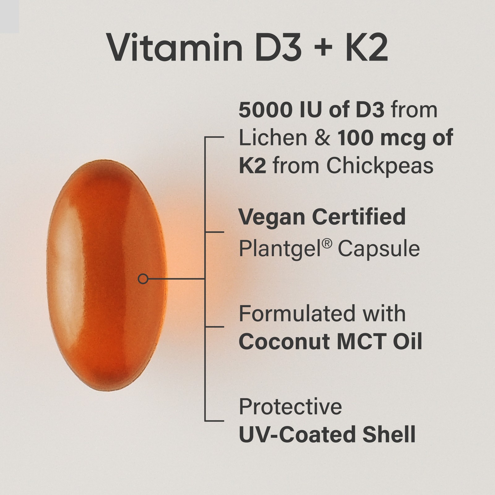 Vitamin D3 K2 with Coconut Oil | Plant Based Vitamin K2 MK7 + Vegan D3 5000iu