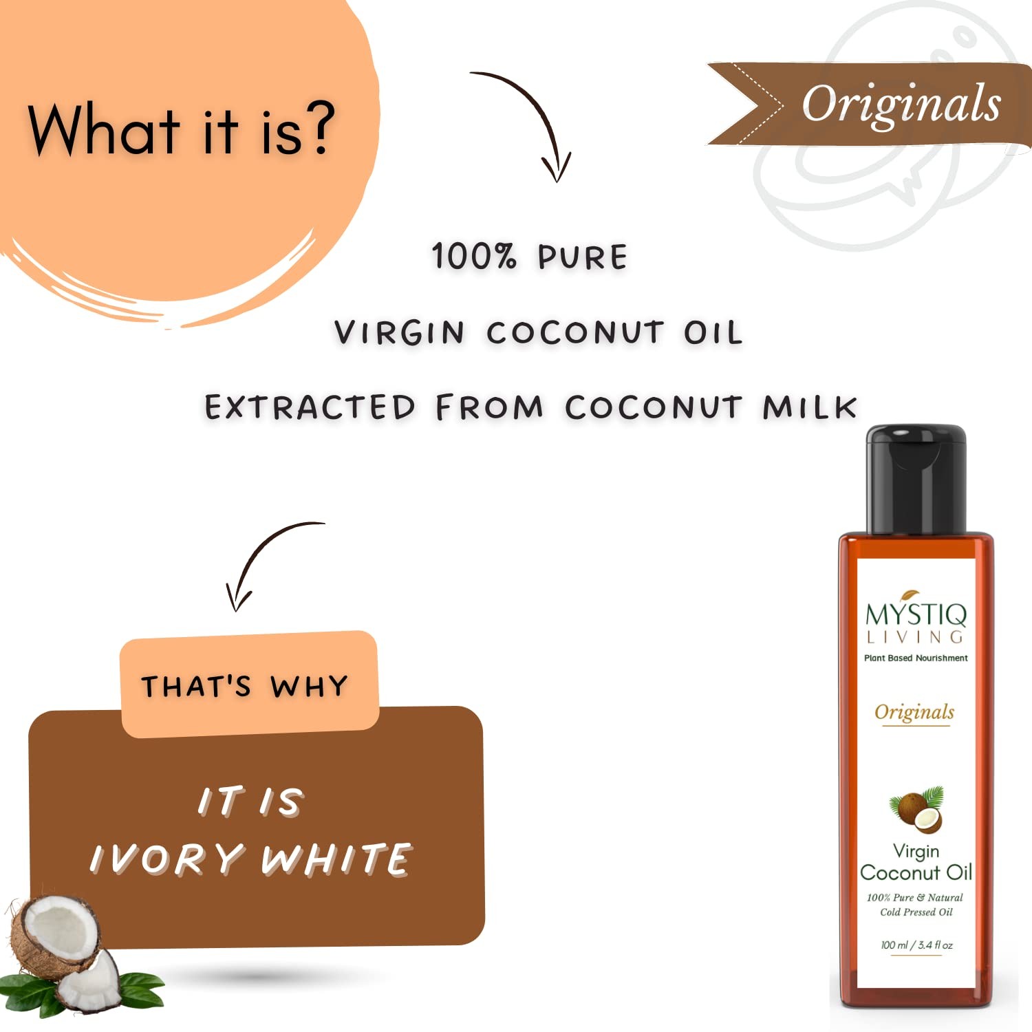 Mystiq Living Virgin Coconut Oil For Hair And Skin 100ml