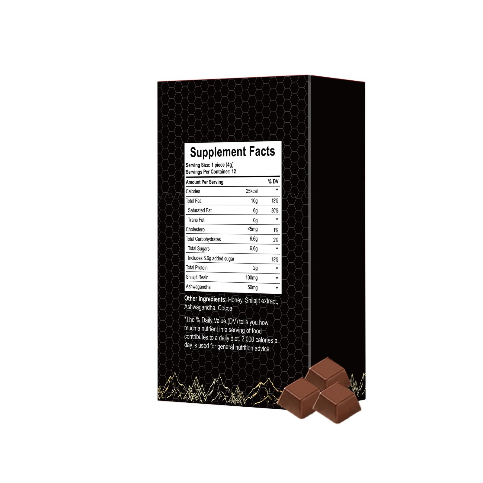 DEZEN Organic Shilajit Chocolate with Ashwagandha & Honey 12 Pcs
