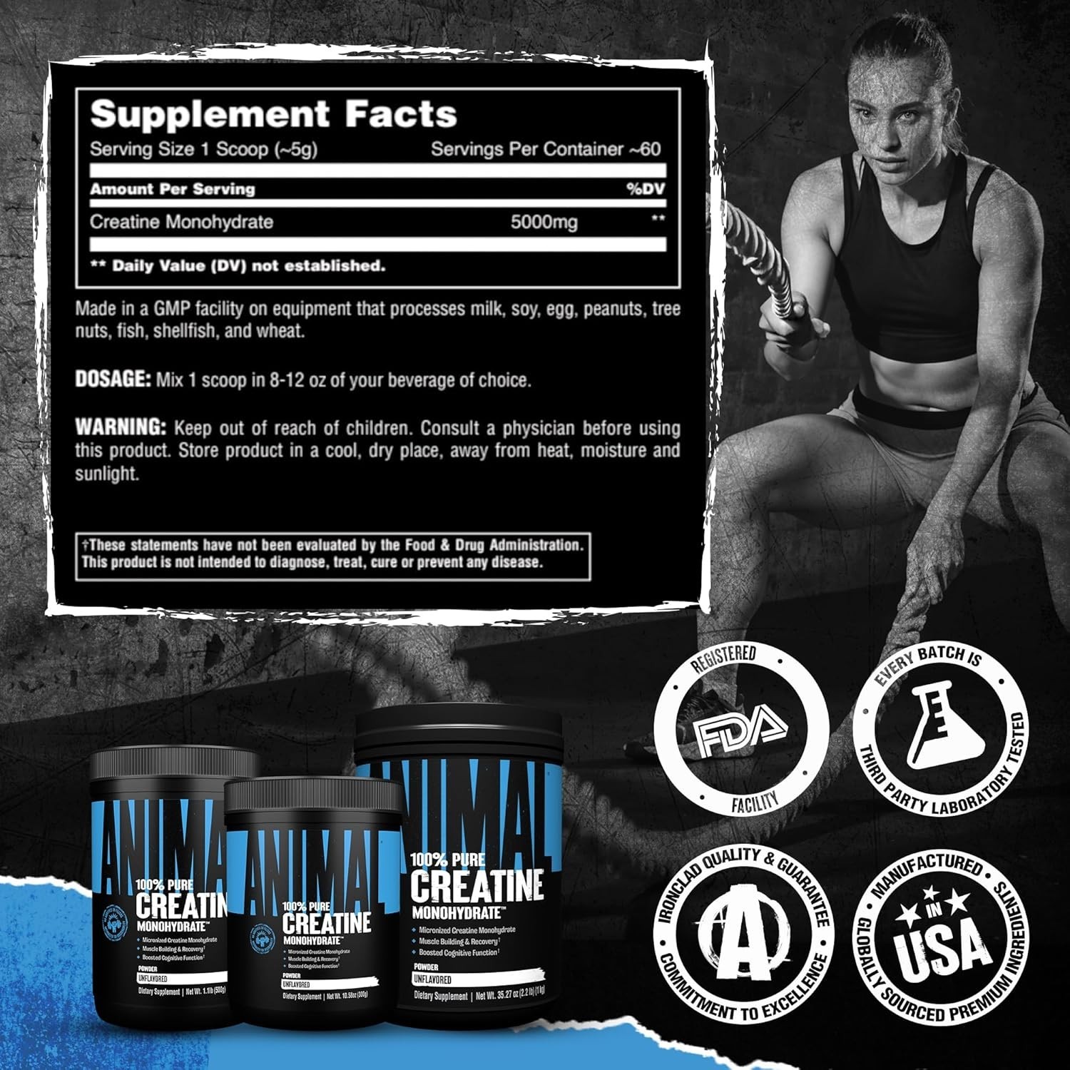 Universal Animal Micronized Creatine Monohydrate Powder Unflavored 300 Grams NEW