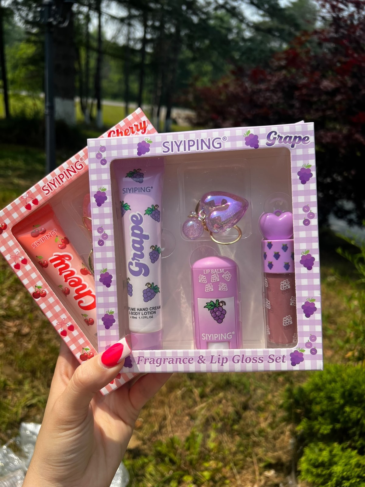 SIYIPING Cherry Shimmer Lip Gloss Set, Red Pink Purple Shades