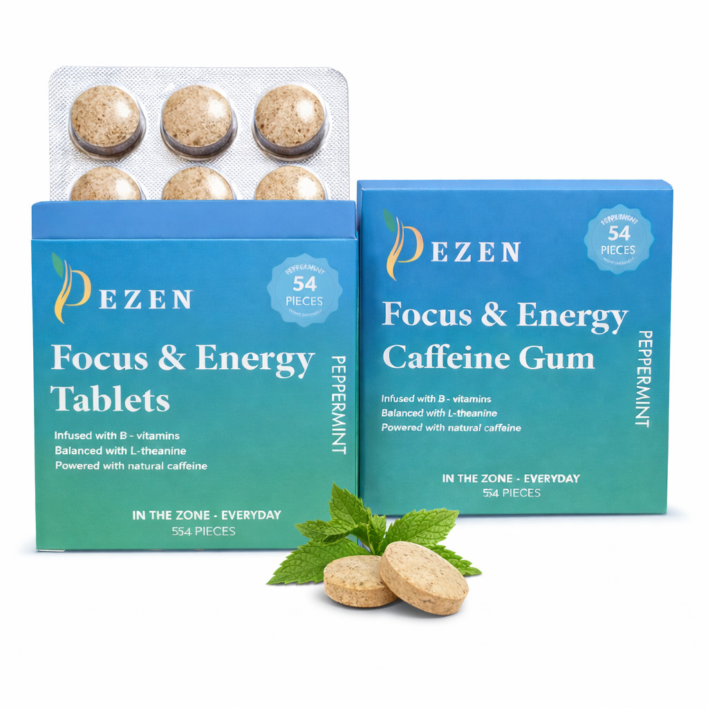DEZEN Caffeine Energy Mint Gum Peppermint Flavor, 54 Pieces Fast Energy Boost
