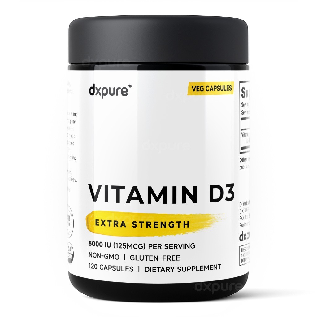 Vitamin D3 5000 IU Supplement – 120 Capsules – Vegan D3 Gluten Free Non-GMO