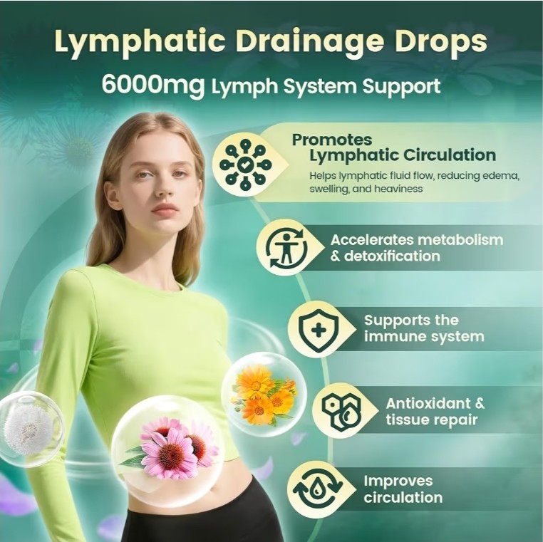 21-in-1 Lymphatic Drainage Drops Liposomal Immune Support Echinacea Turmeric 2oz