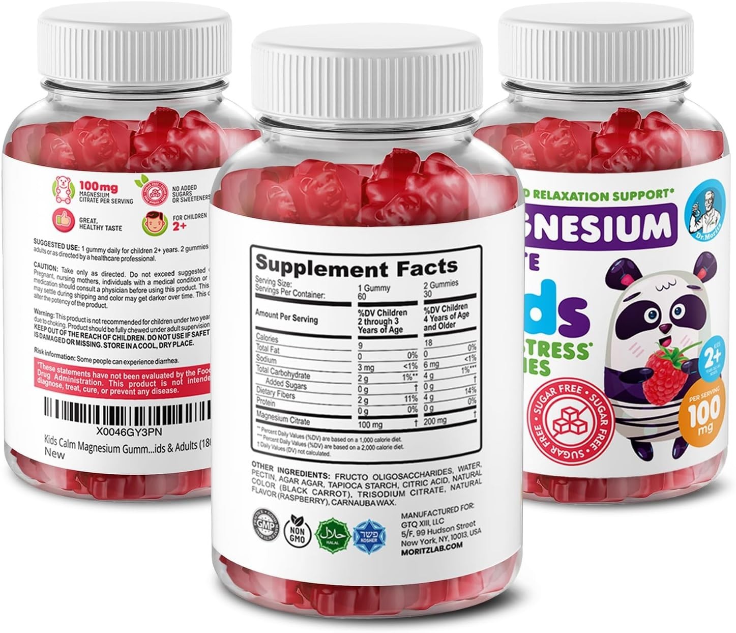 Dr. Moritz 2-Pack Kids Magnesium Citrate Gummies Sugar-Free Raspberry Flavor