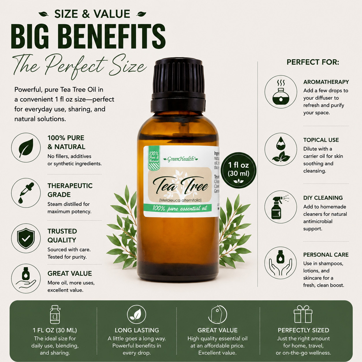1 fl oz Tea Tree Essential Oil (100% Pure & Natural) – GreenHealth