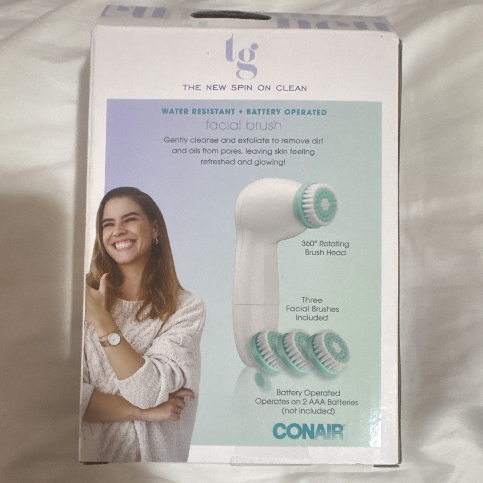 Conair True Glow Water Resistant Battery Facial Brush, 3 Attachments