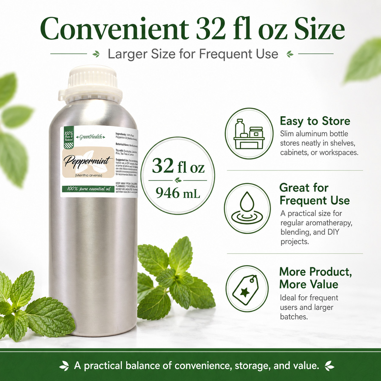 32 fl oz Bulk Peppermint Essential Oil 100% Pure – Free Expedited Shipping